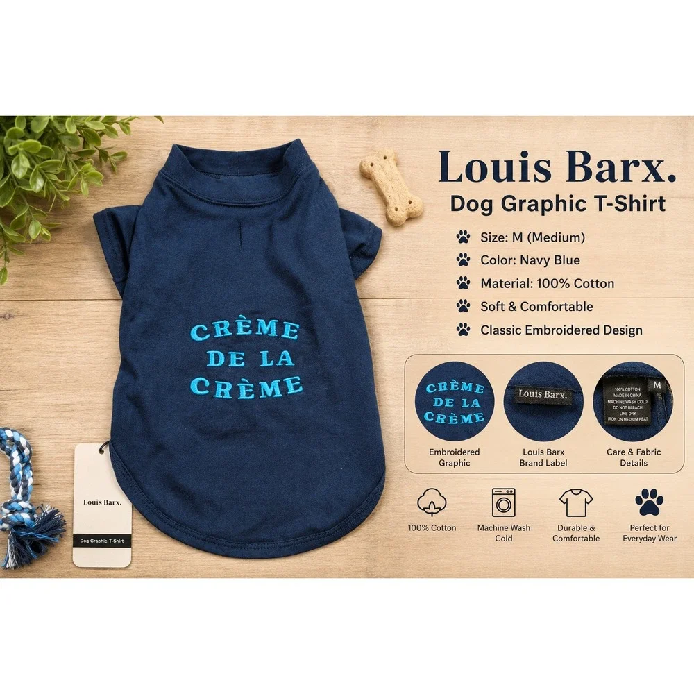 Louis Barx Navy‎ Blue Creme De La Creme Dog Graphic T-Shirt Size M NWT